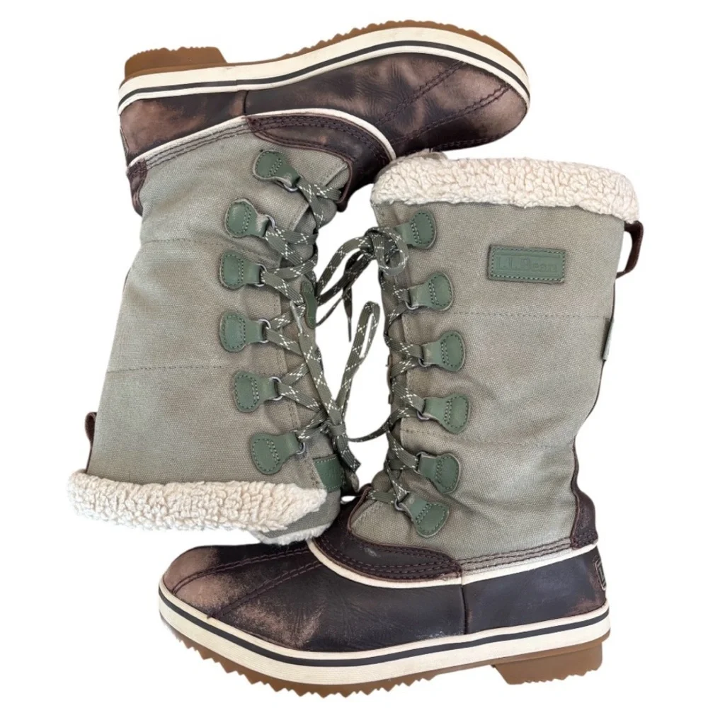 L.L. Bean Rangeley Insulated Pac Ankle Boots in Grayish Green & Brown